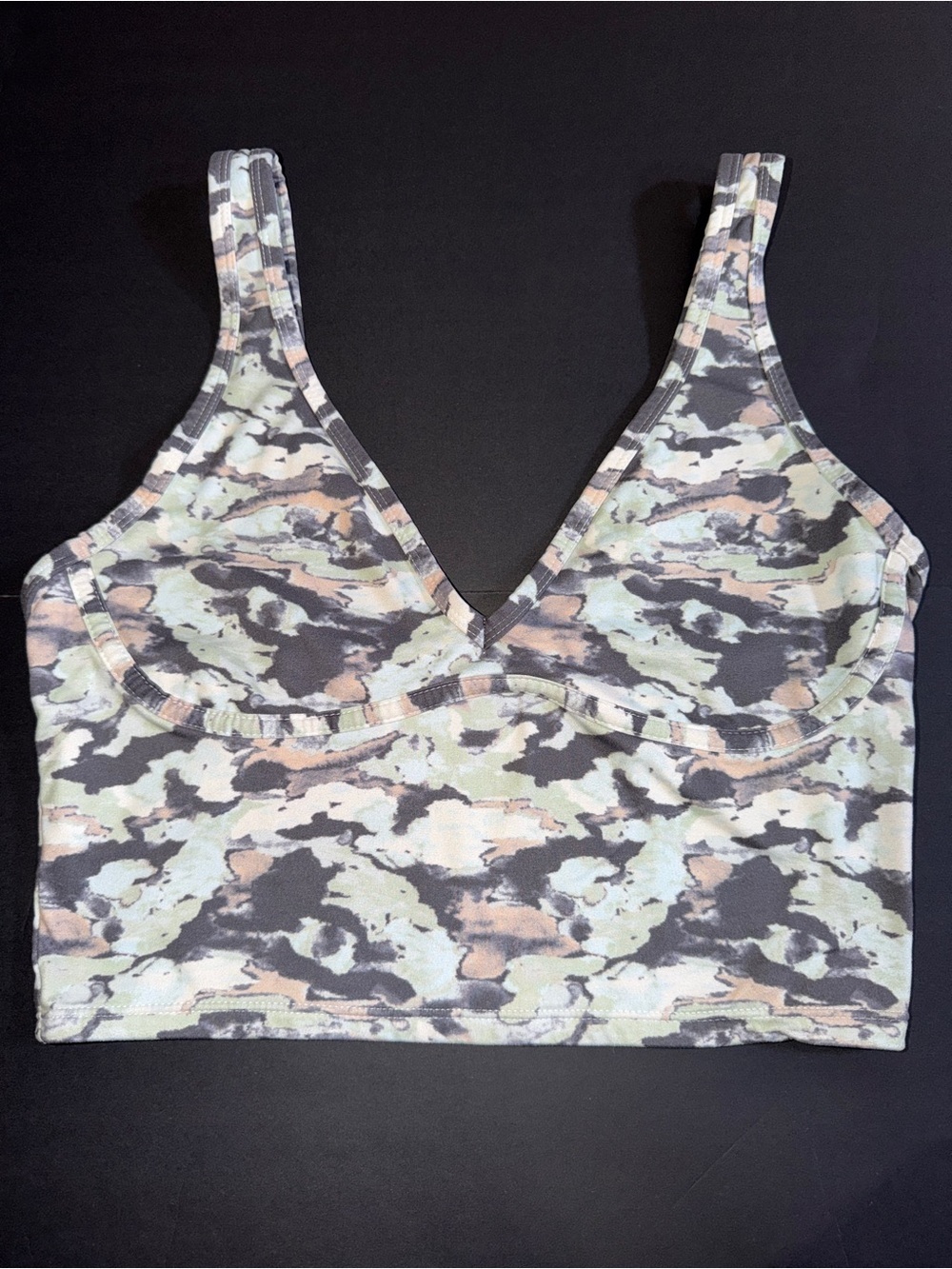 Steve Madden Camo Print Bralette Top in Sage, Gray & Tan